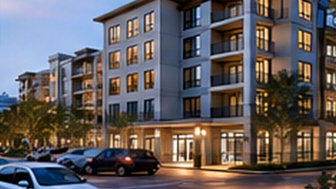 Modern apartment community with controlled resident parking